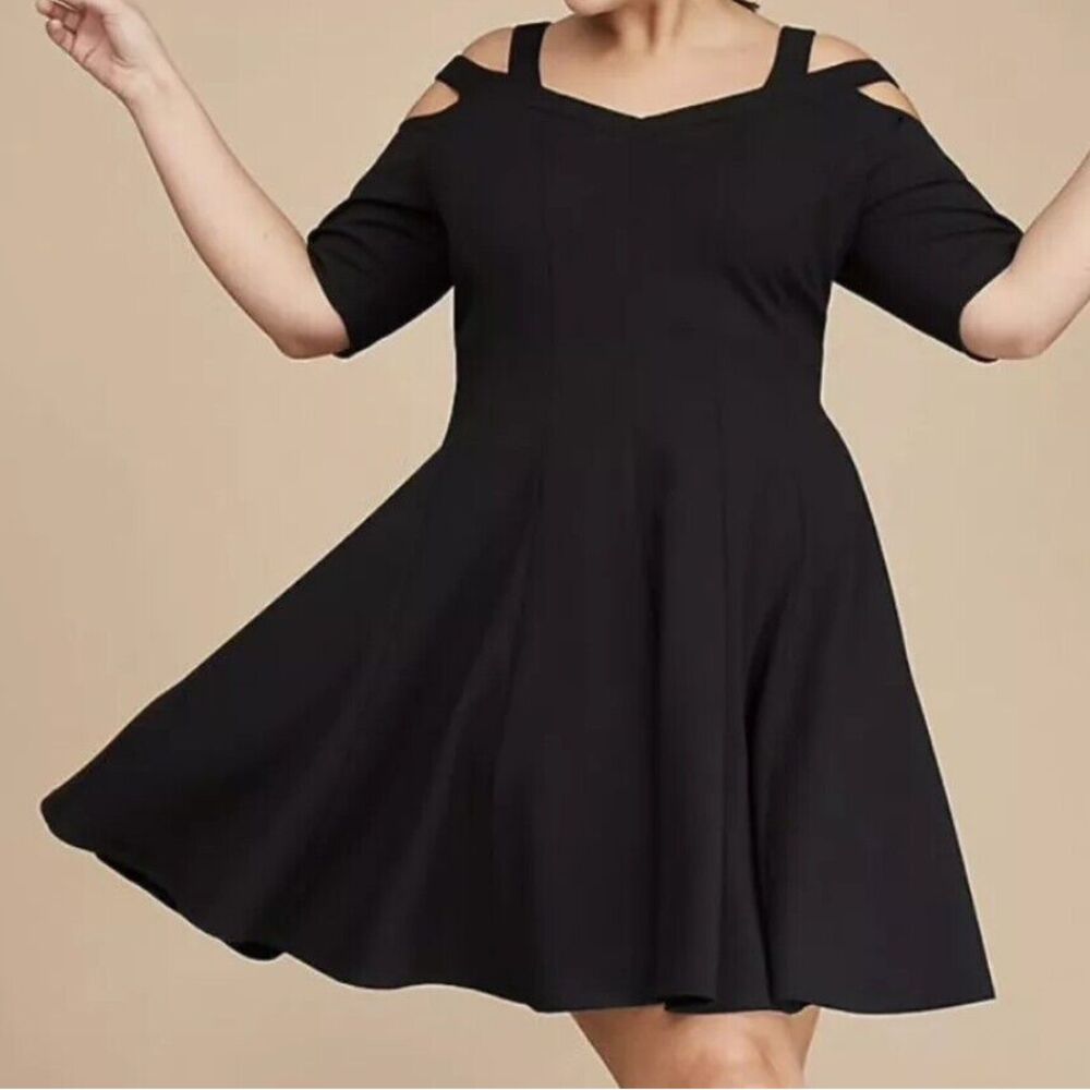 Lane Bryant Black Dress Women's 26 Off Shoulder Fit & Flare‎ Sweetheart Neck New